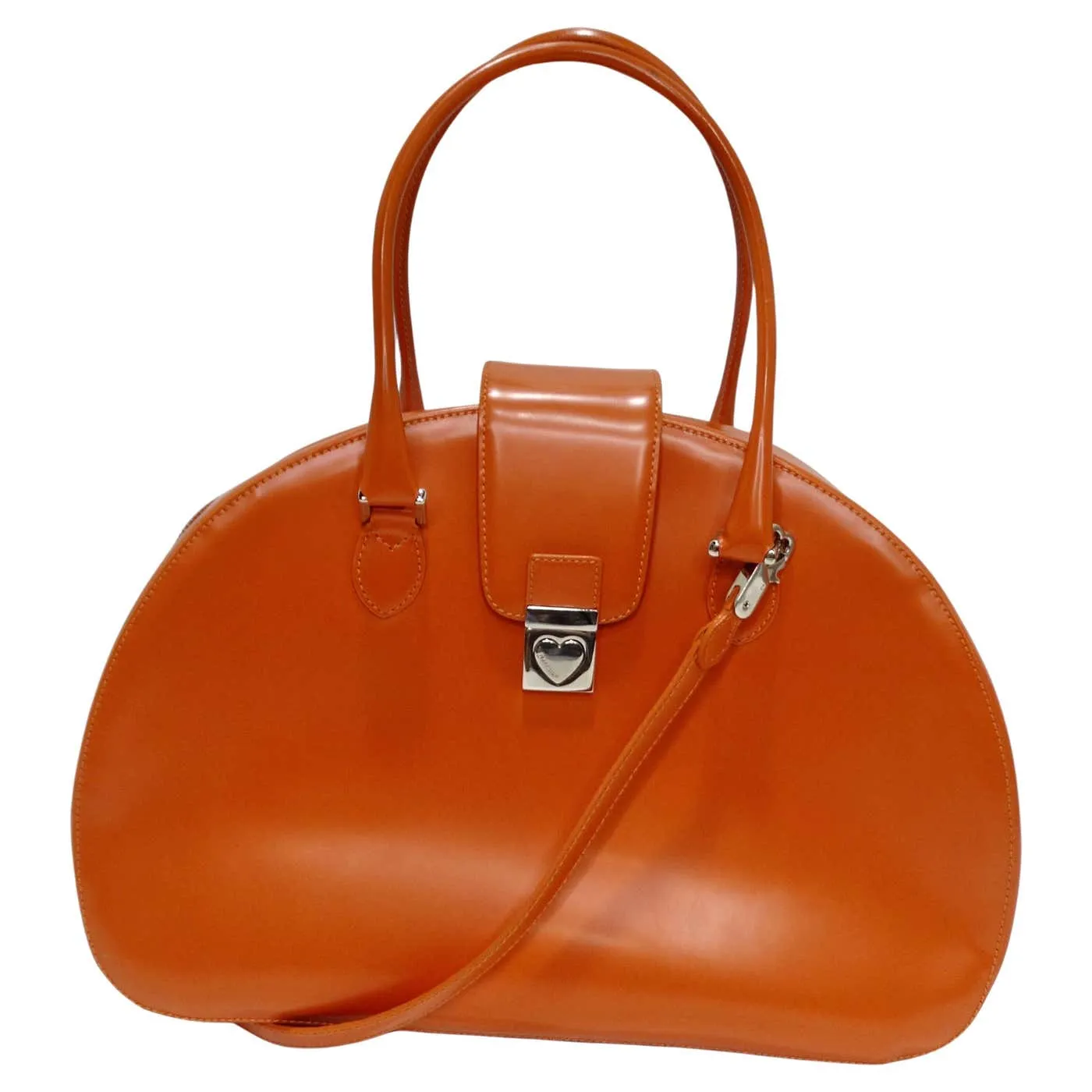 Moschino Orange Top Handle Leather Handbag