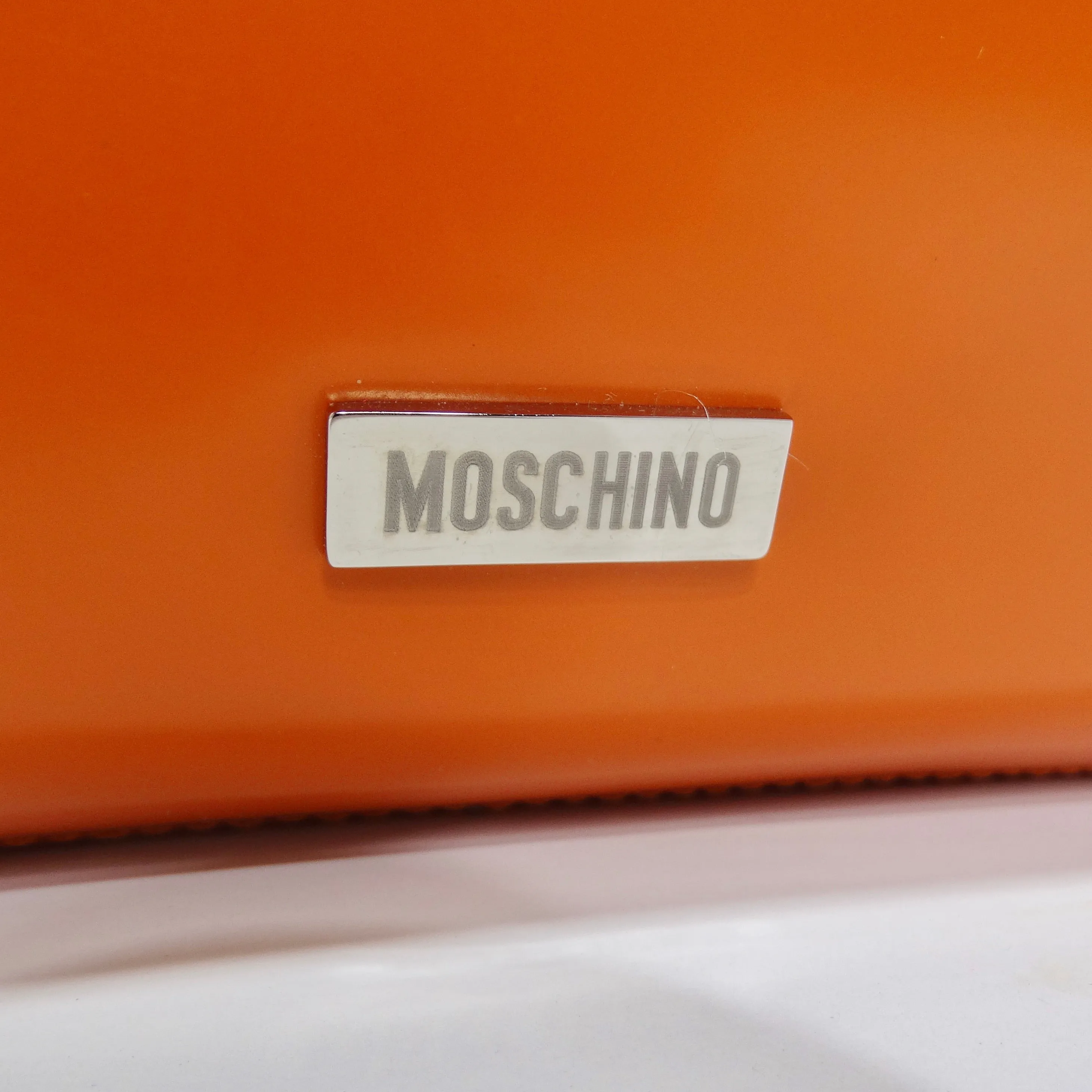 Moschino Orange Top Handle Leather Handbag