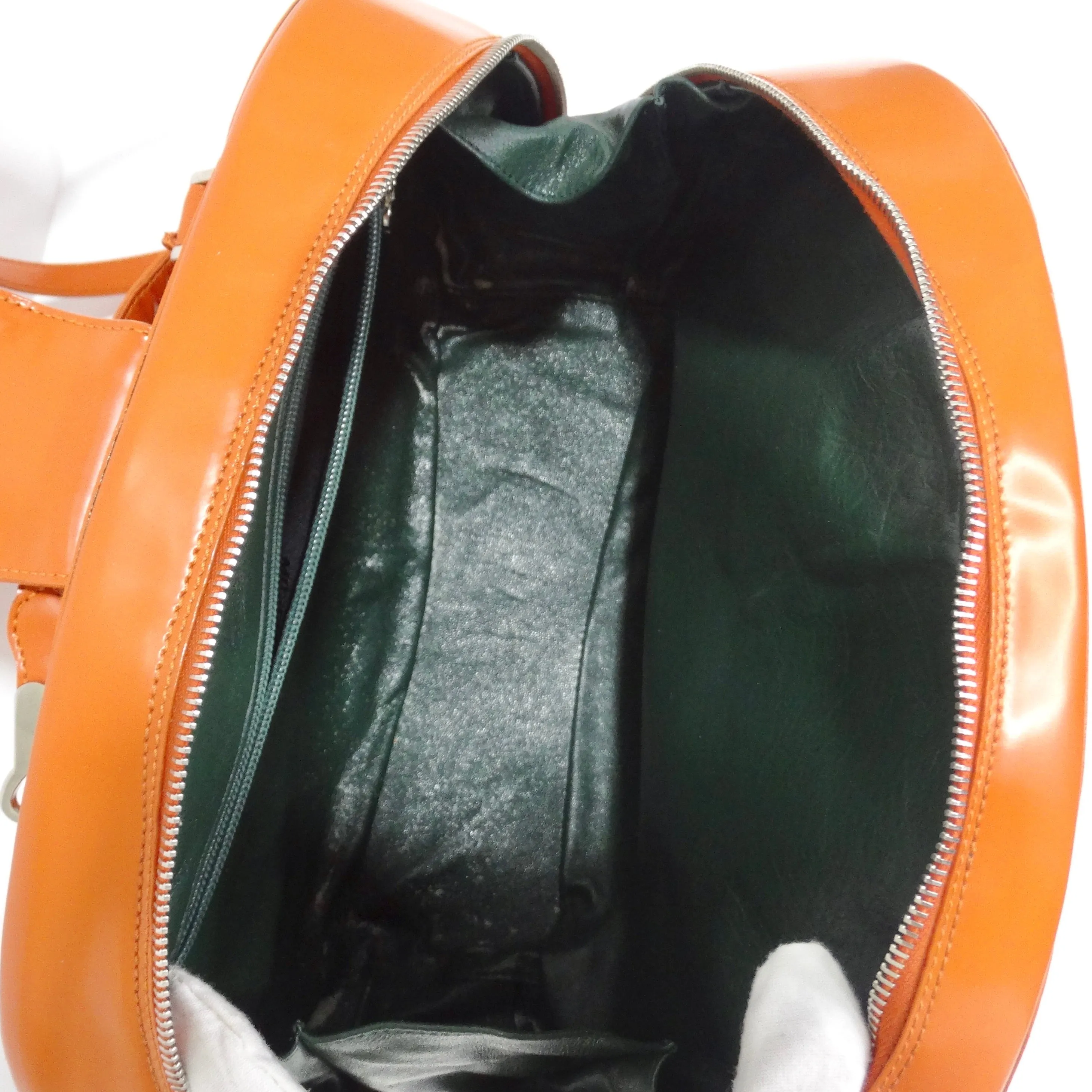 Moschino Orange Top Handle Leather Handbag