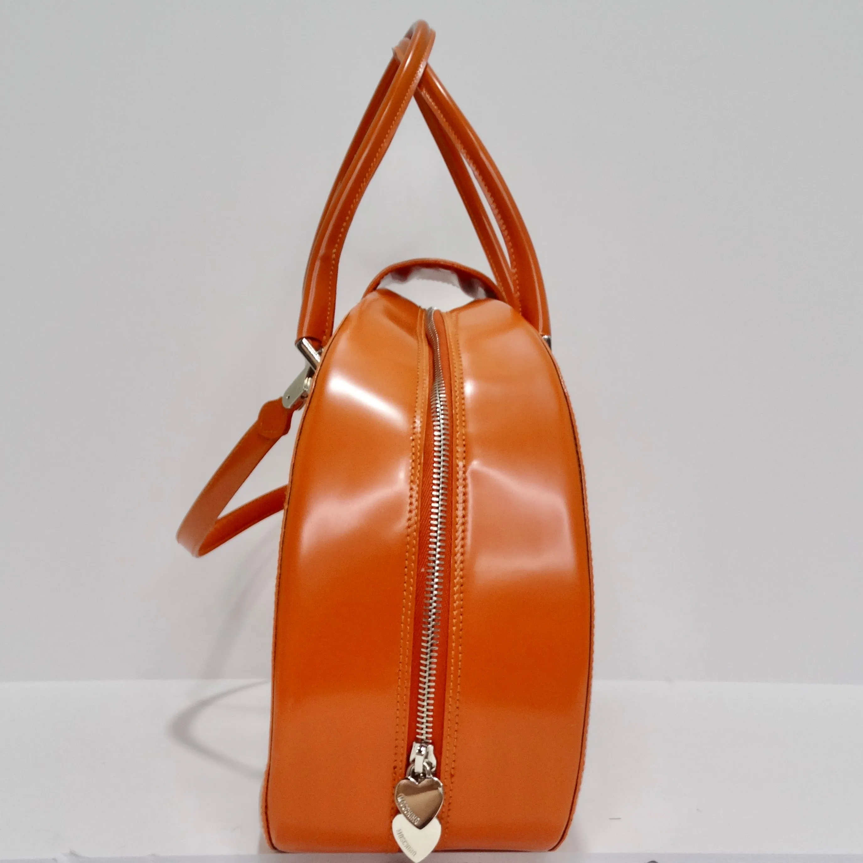 Moschino Orange Top Handle Leather Handbag