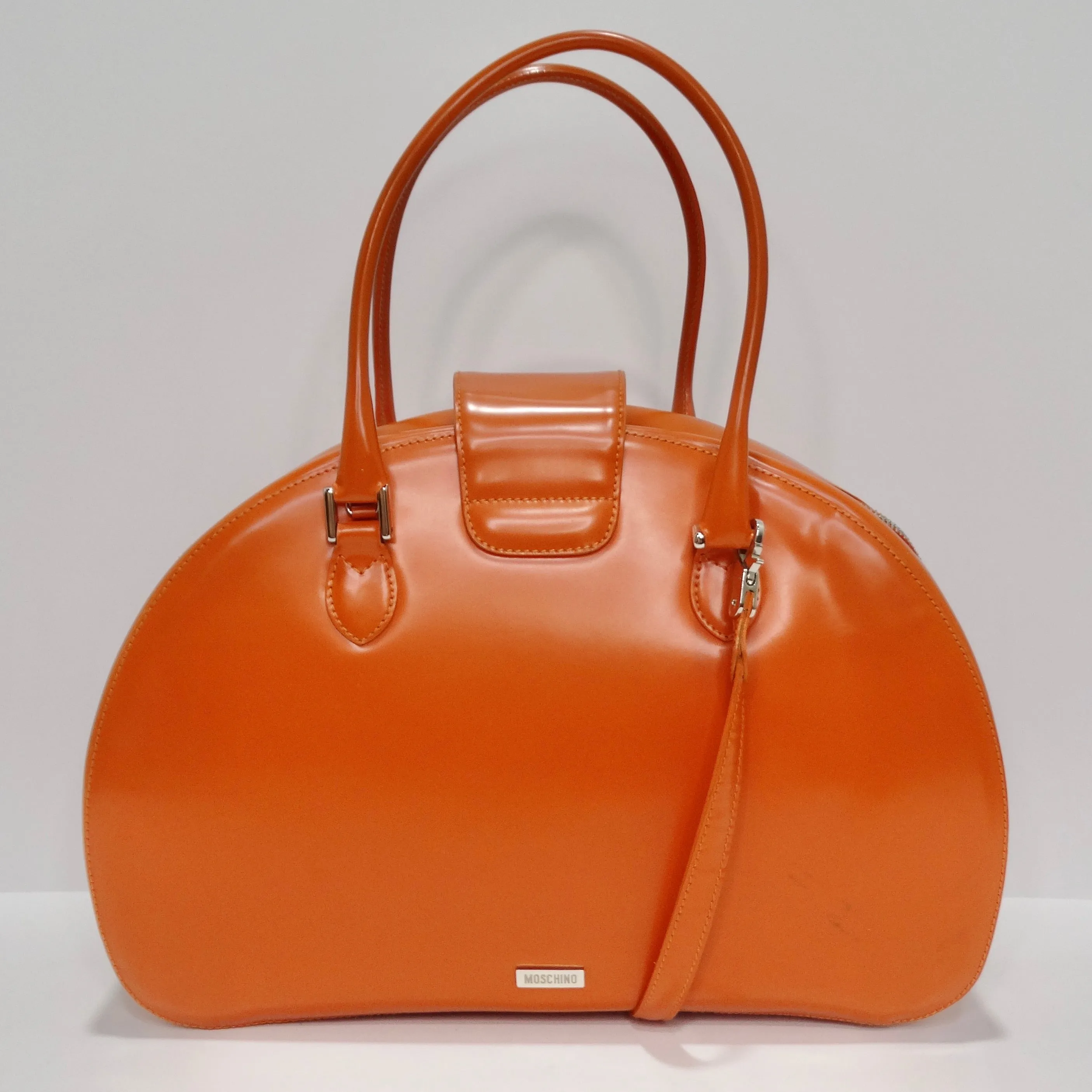 Moschino Orange Top Handle Leather Handbag