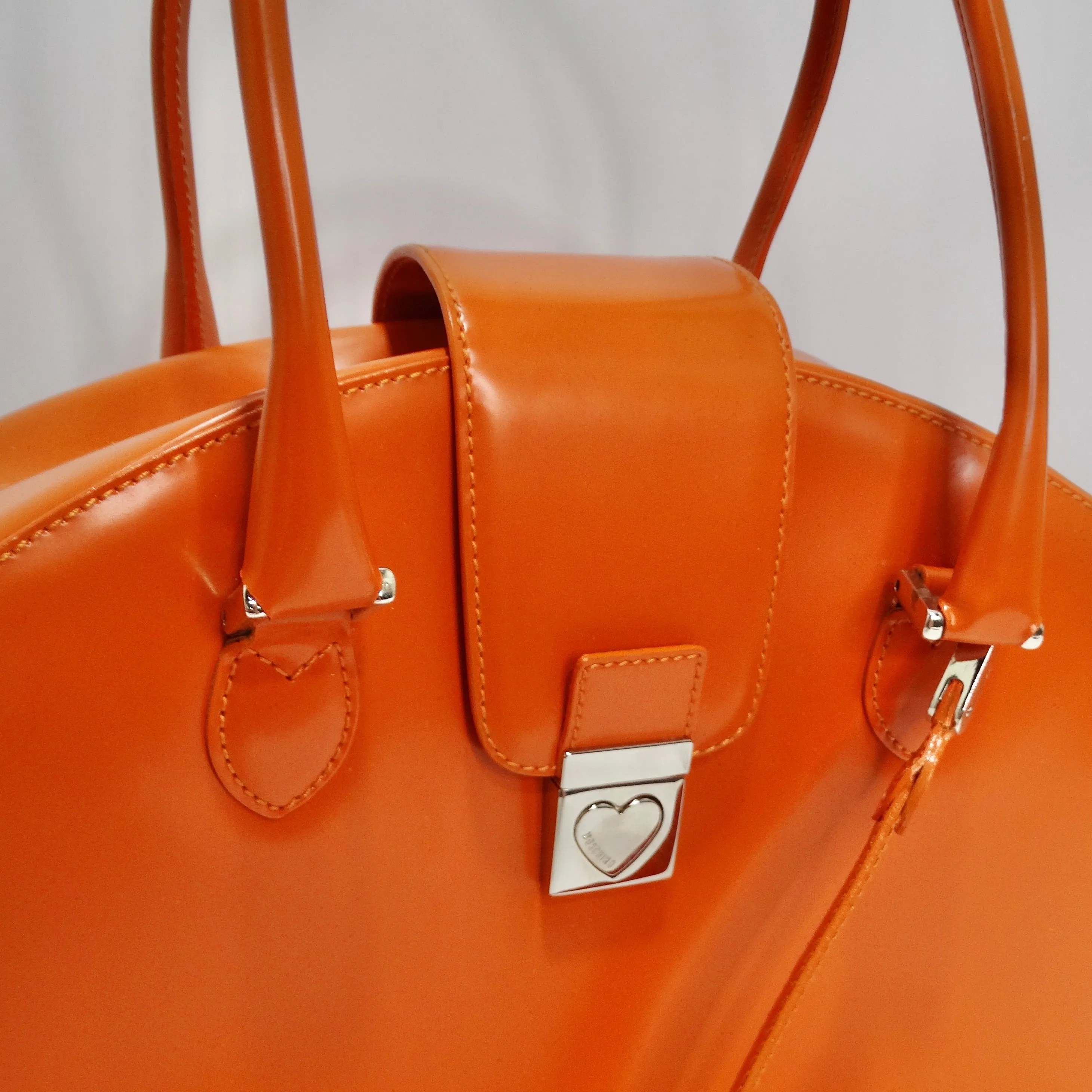 Moschino Orange Top Handle Leather Handbag