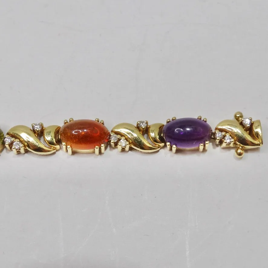 Multi Gem Cabachon, Tourmaline and Aquamarine Diamond Bracelet 1980s