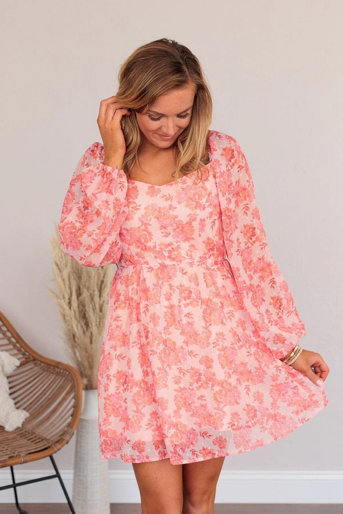 Never Lose Hope Floral Mini Dress- Coral