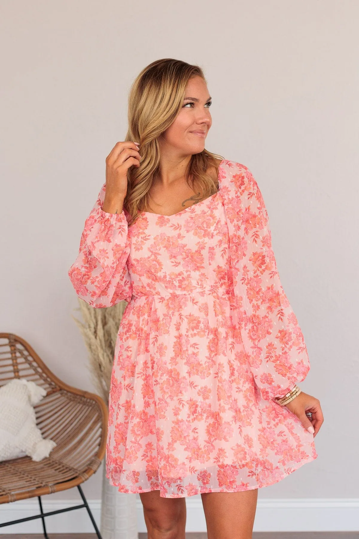 Never Lose Hope Floral Mini Dress- Coral