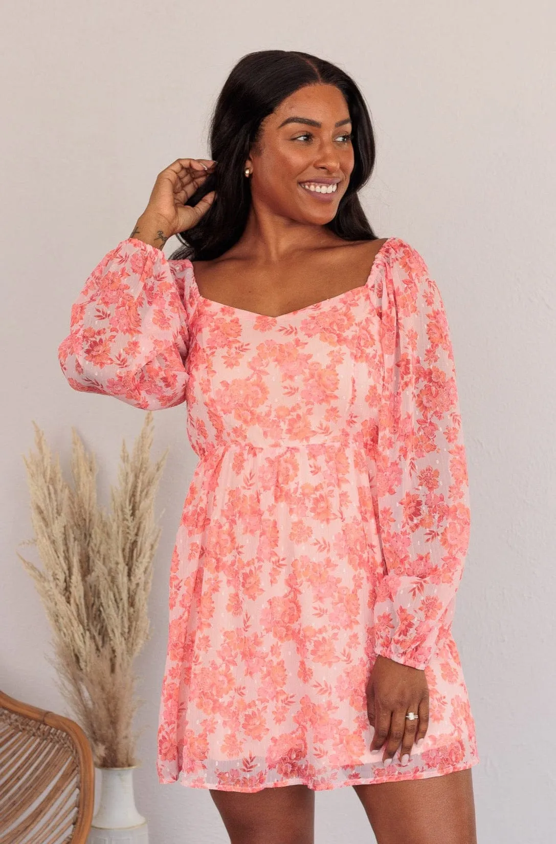 Never Lose Hope Floral Mini Dress- Coral