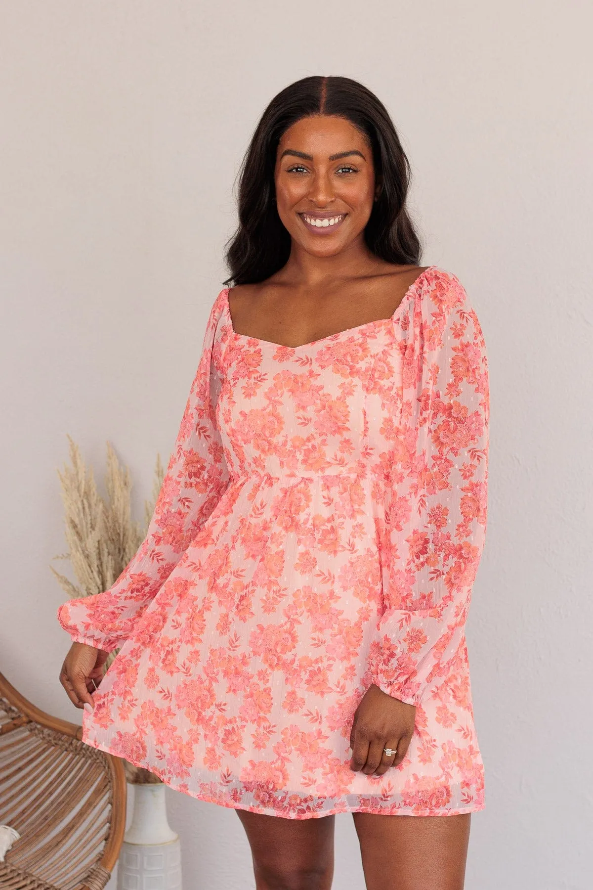 Never Lose Hope Floral Mini Dress- Coral