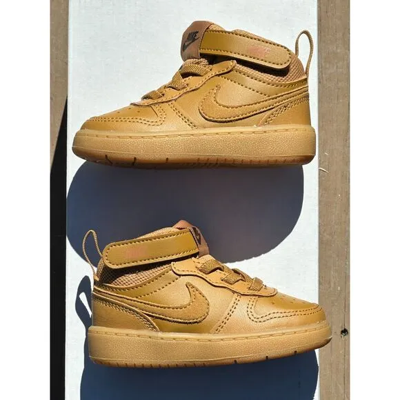 NEW Nike Baby / Toddler Court Borough 2 Mid Casual Sneaker (Wheat Black) - 5T