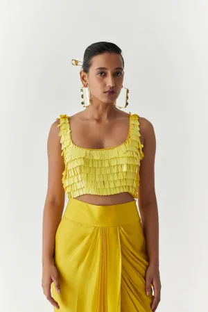 New Season Summer to Fall 2024-Co-ord Canary Sequin Blouse Knot Skirt Vegan Silk Yellow-Studio Rigu-Fashion Edit Amazonico