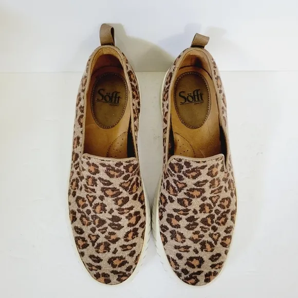 New Sofft Pavina Platform Slip-On Sneaker Textile Leopard Print ,Size 9,5