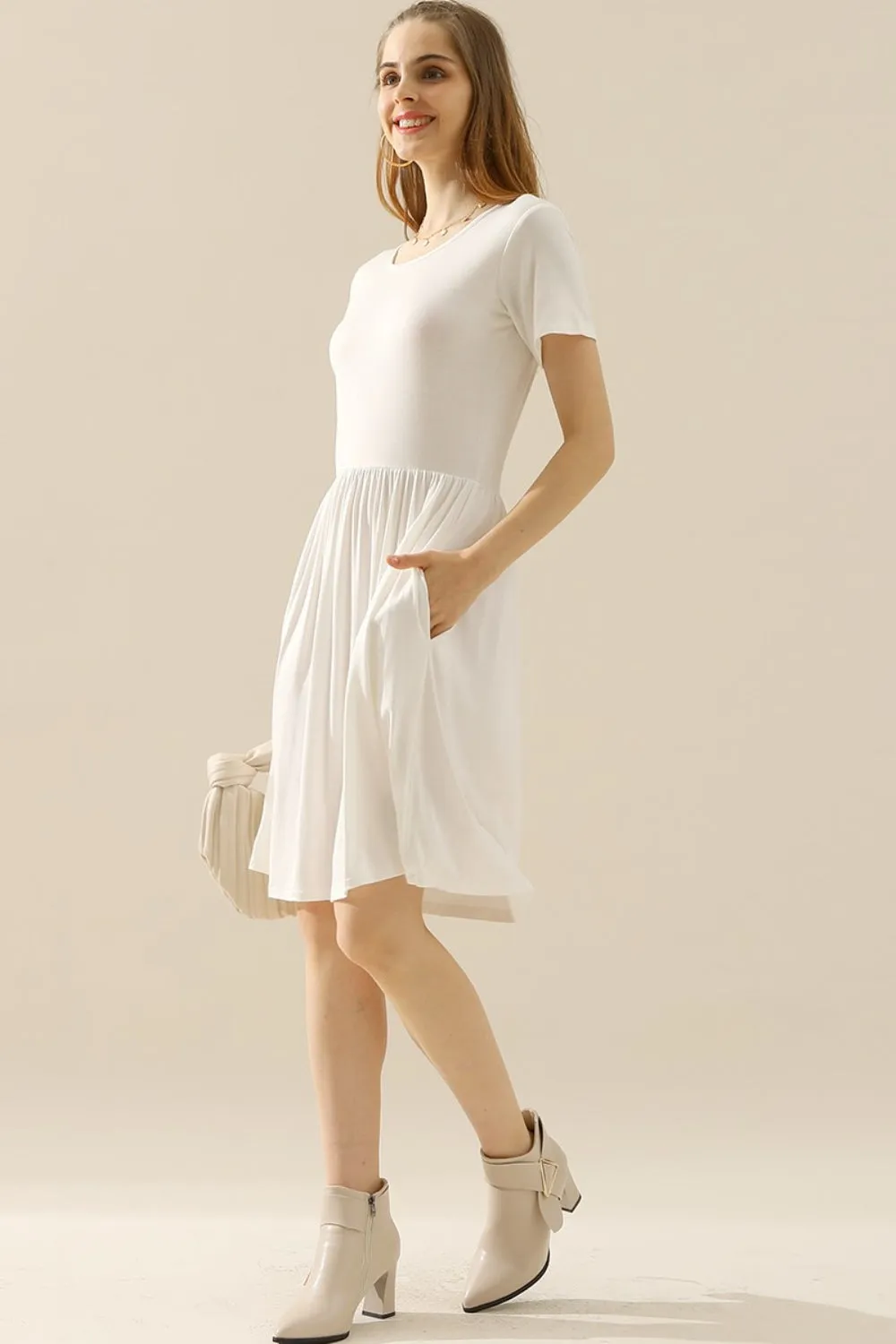 Ninexis Full Size Round Neck Ruched Dress