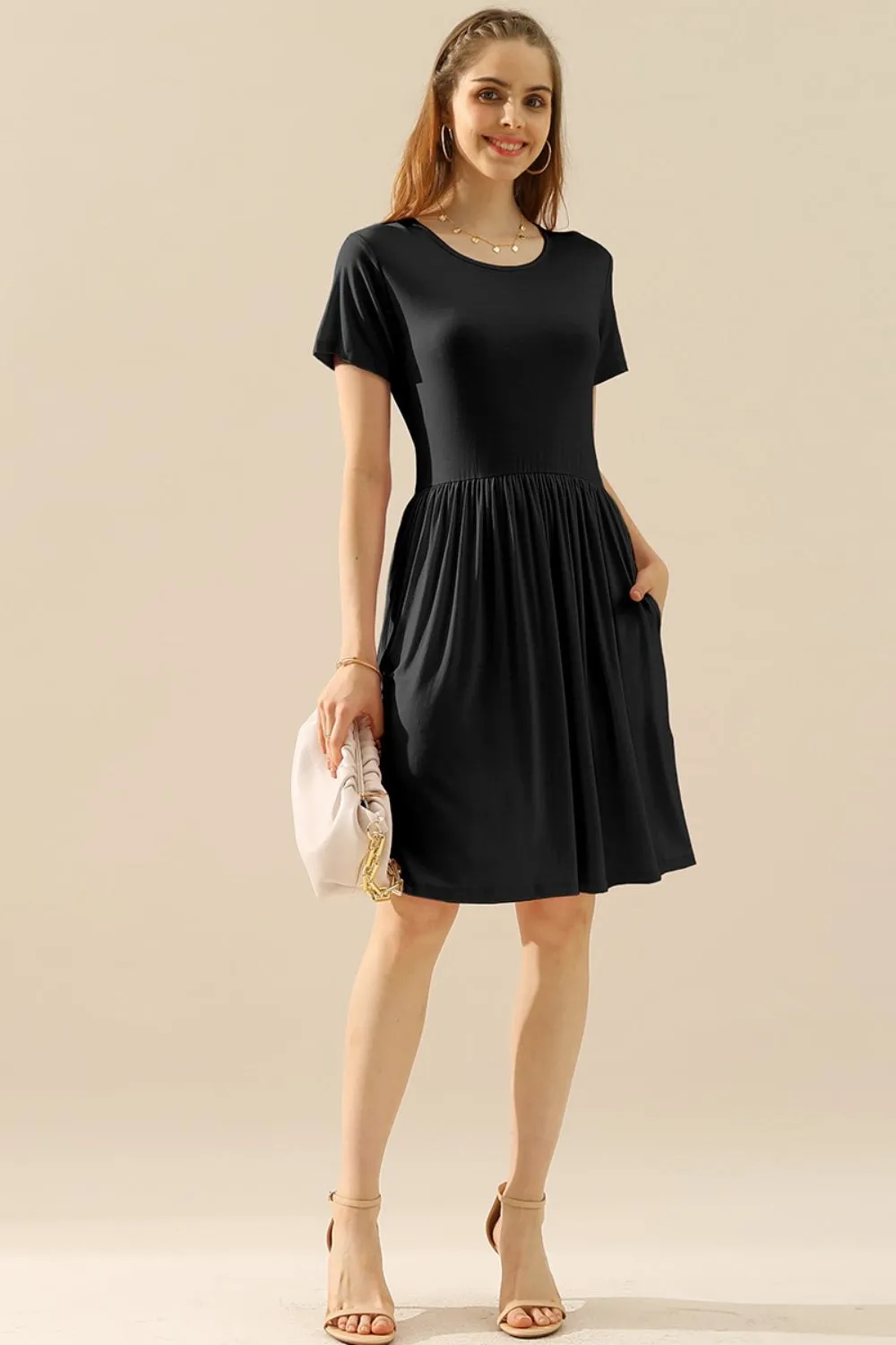 Ninexis Full Size Round Neck Ruched Dress
