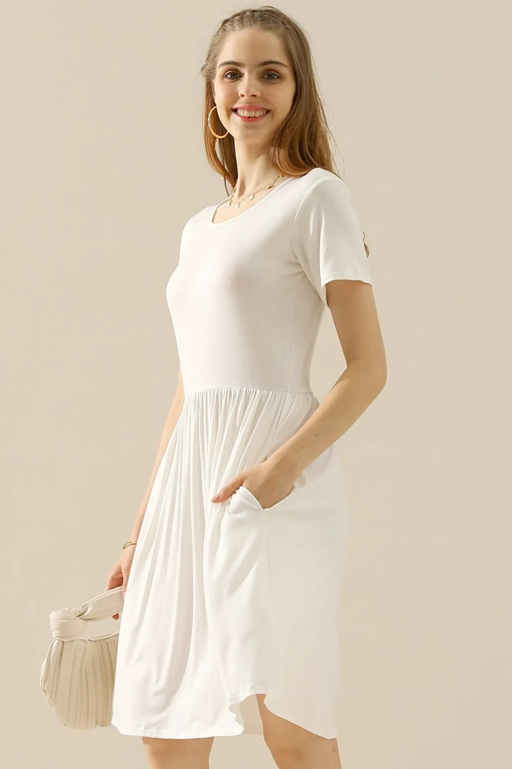 Ninexis Full Size Round Neck Ruched Dress