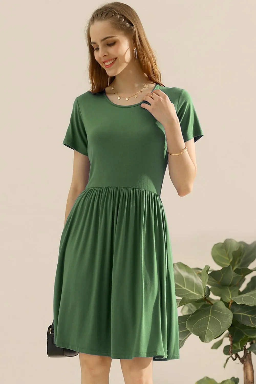 Ninexis Full Size Round Neck Ruched Dress