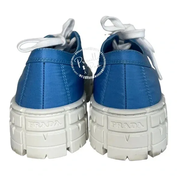 NWB Prada Blue and White Platform Sneakers 8