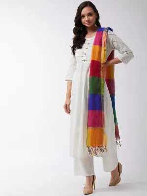 Off White Gota Work Kurta Set With Dupatta