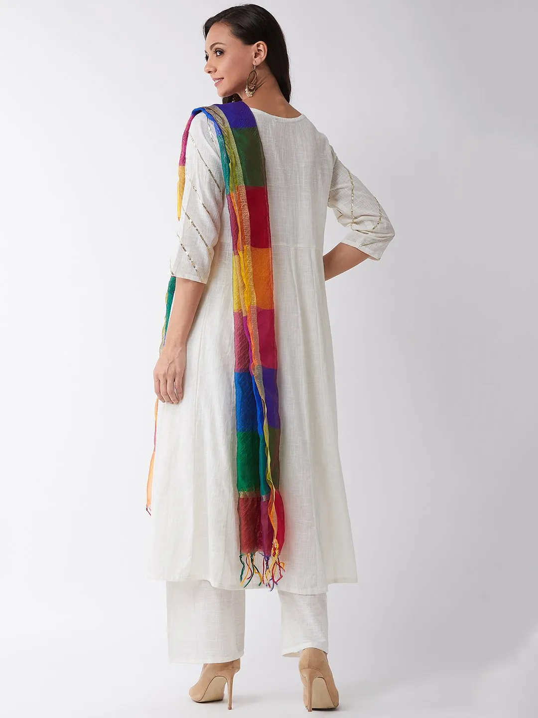 Off White Gota Work Kurta Set With Dupatta