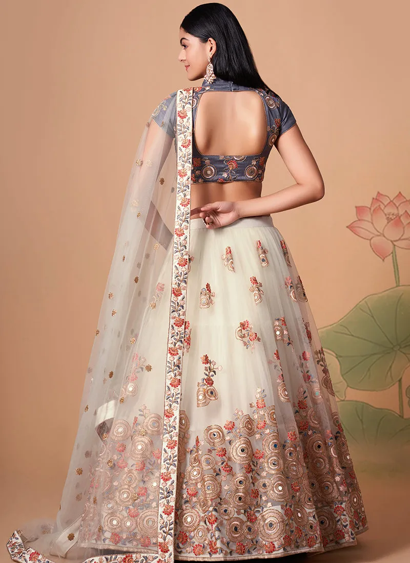 Off White Multi Embroidery Wedding Lehenga Choli