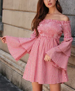 One-neck Plaid Double-sleeve Sleeveless Strapless Dress