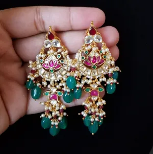 Pachi Kundan Long Lotus Earrings HA72