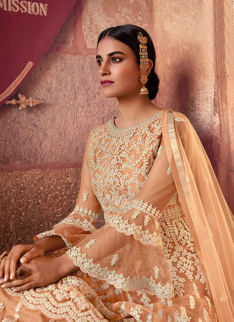 Pastel Orange Embroidered Designer Gharara Suit