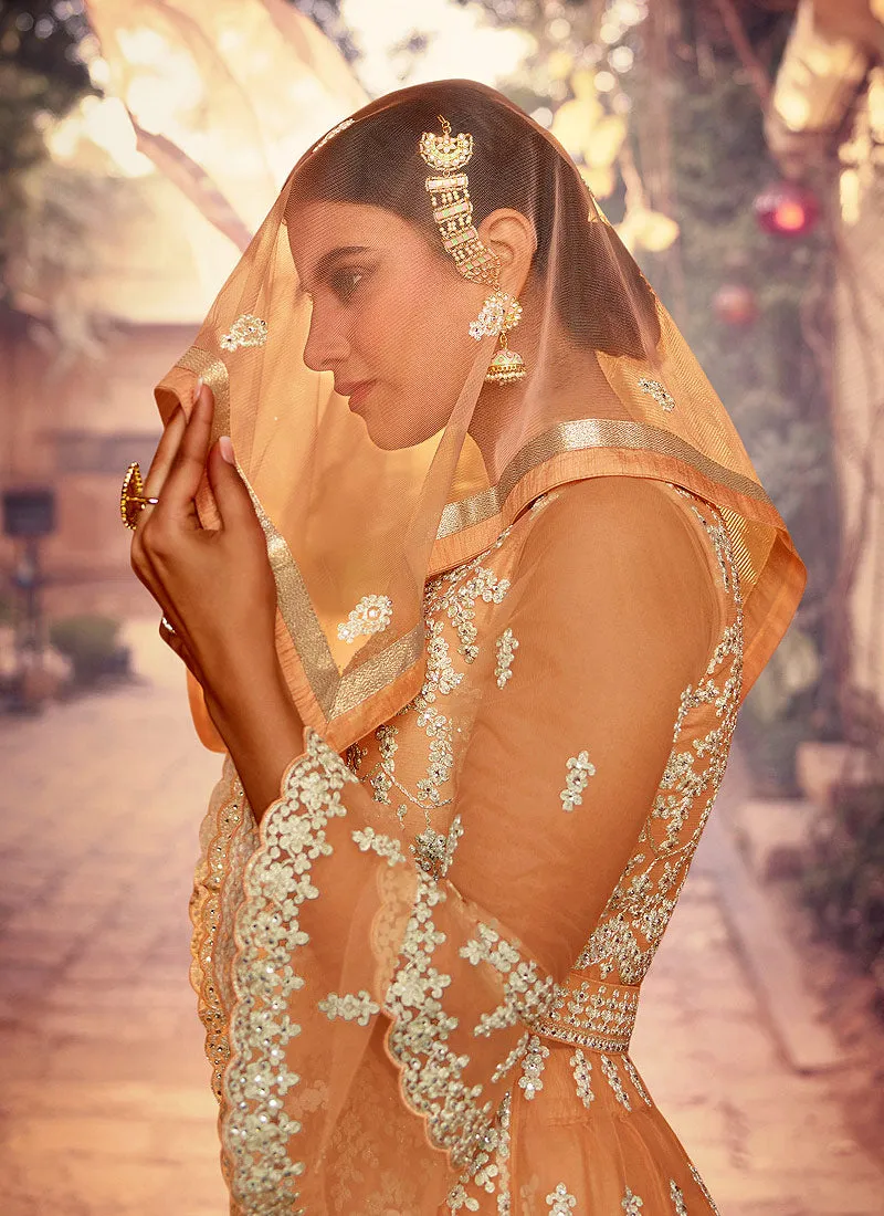 Pastel Orange Embroidered Designer Gharara Suit