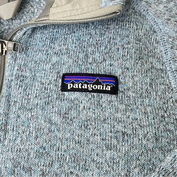 Patagonia Women’s Small Better Sweater 1/4 Zip Light Blue Logo Outdoor Gorp Hike