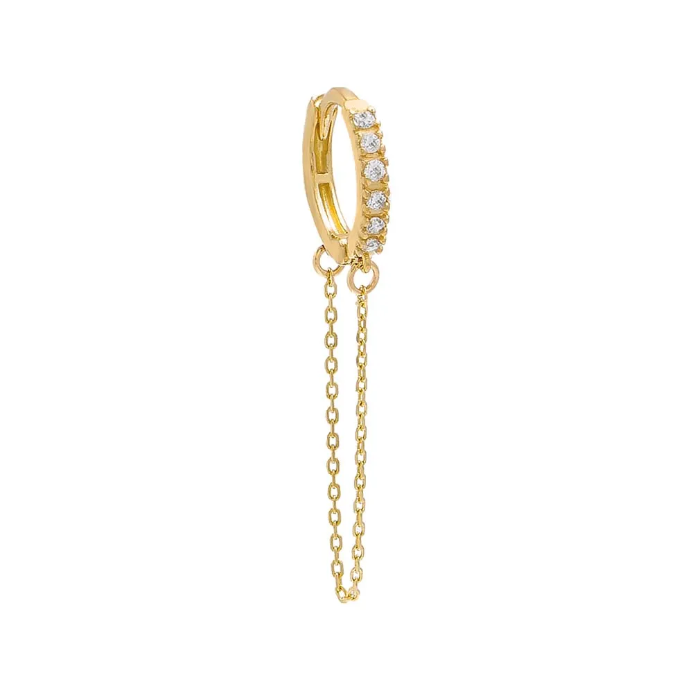 Pavé Chain Drop Huggie Earring 14K