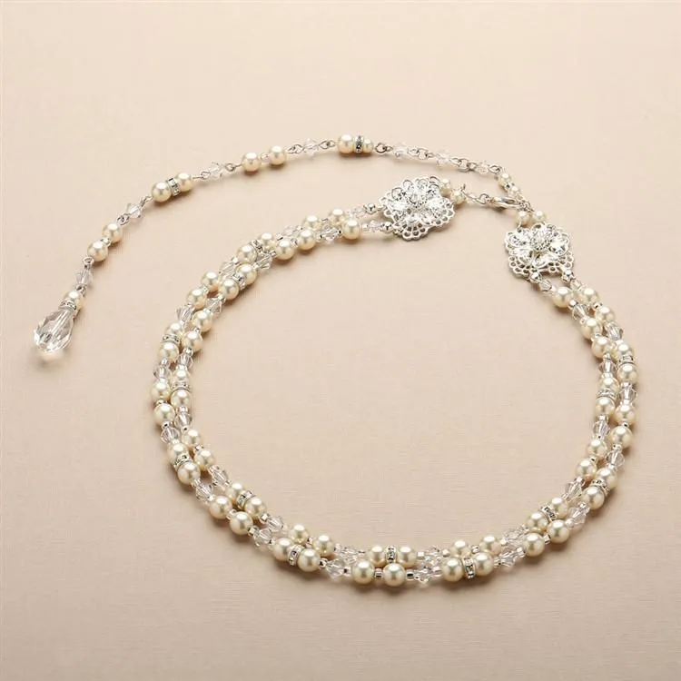 Pearl and Filigree 2-Row Bridal Back Necklace