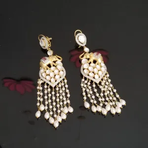 Pearl Tassel Elephant Design Kundan Long Earrings DT16
