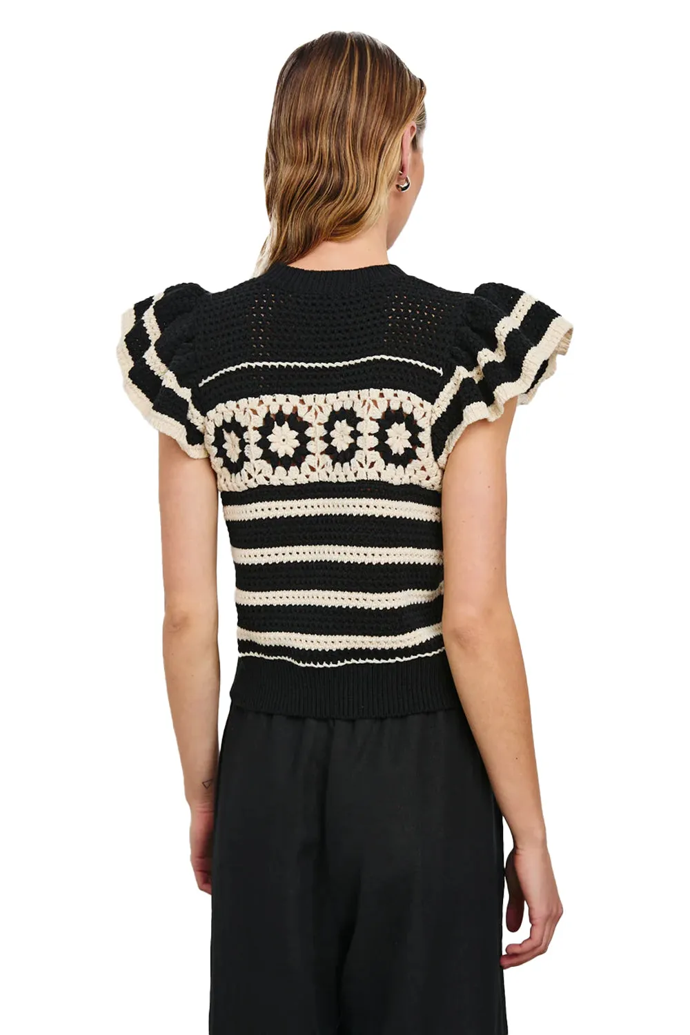 Penelope Top in Black Ivory Stripe