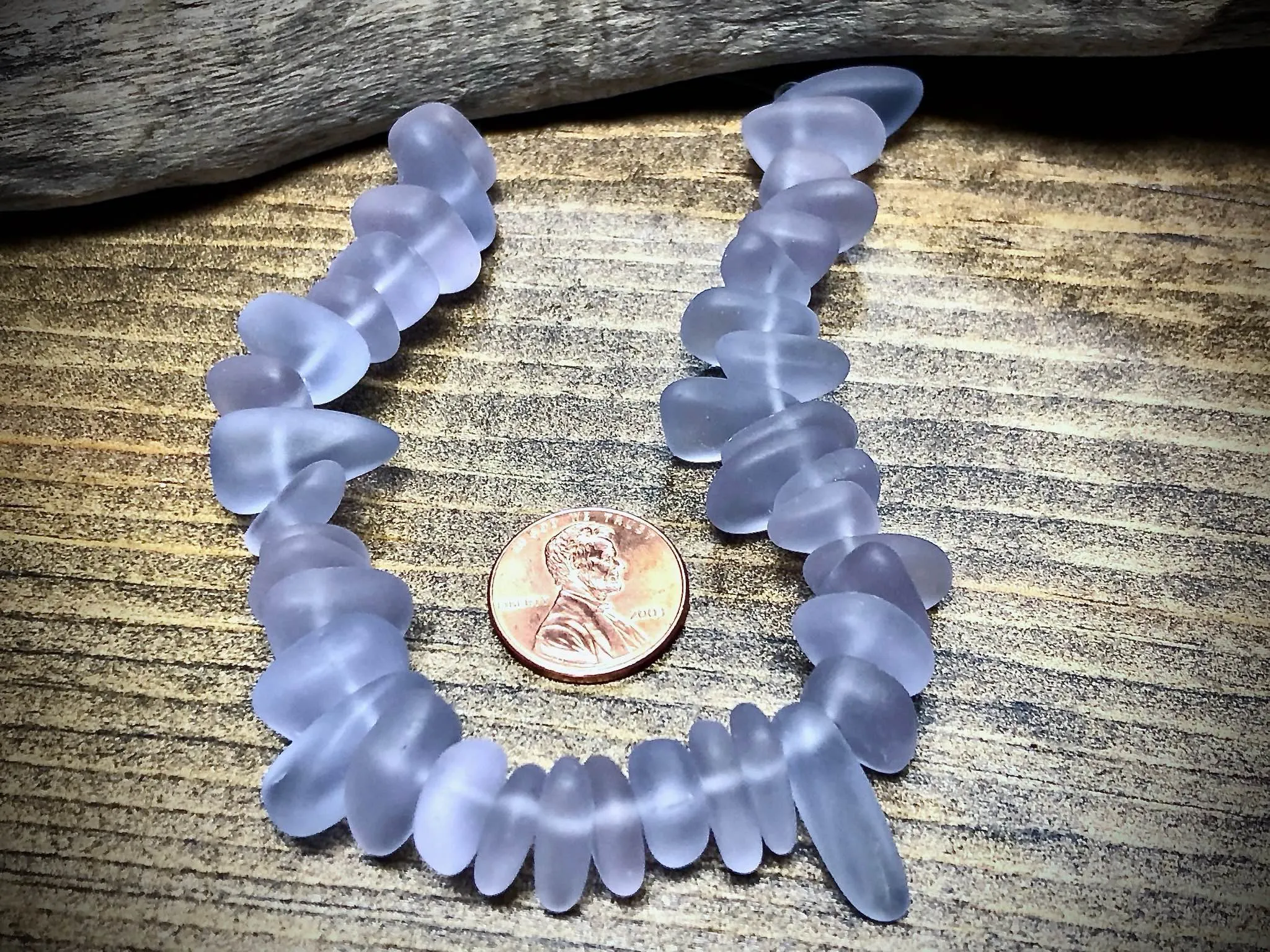 Periwinkle Pebbles 9x6mm Designer Sea Glass Bead Strand