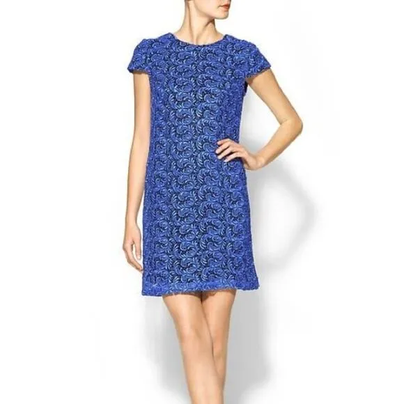 [Pim   Larkin] Blue Lace Short-Sleeve Shift Dress