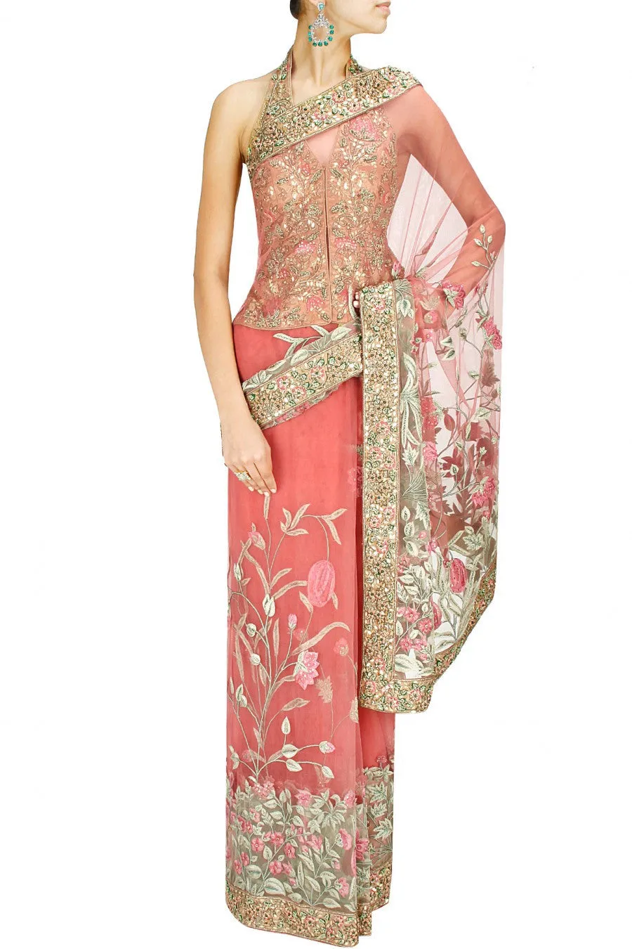 Pink colour Desinger Saree with Zardozi Embroidery