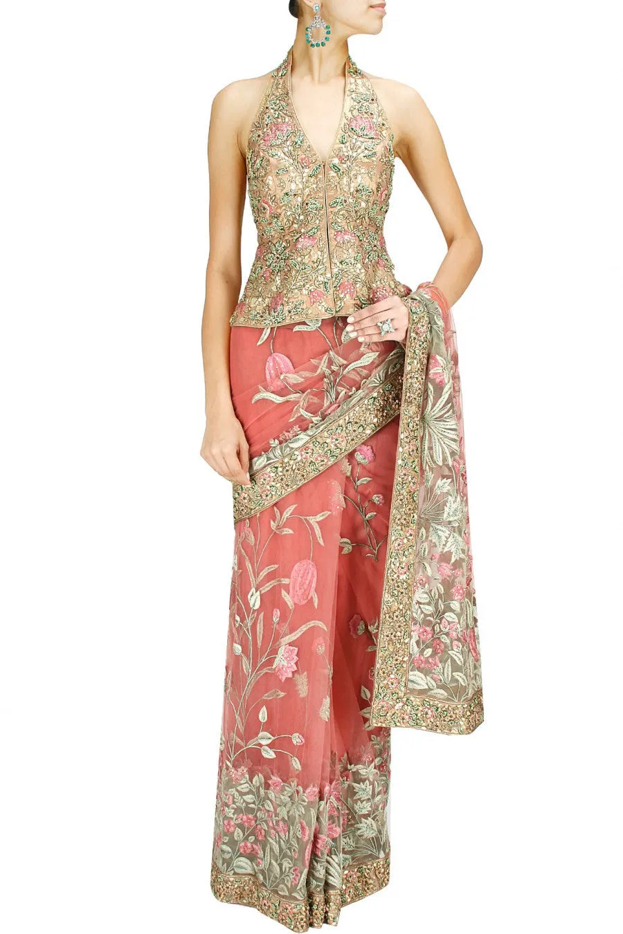 Pink colour Desinger Saree with Zardozi Embroidery
