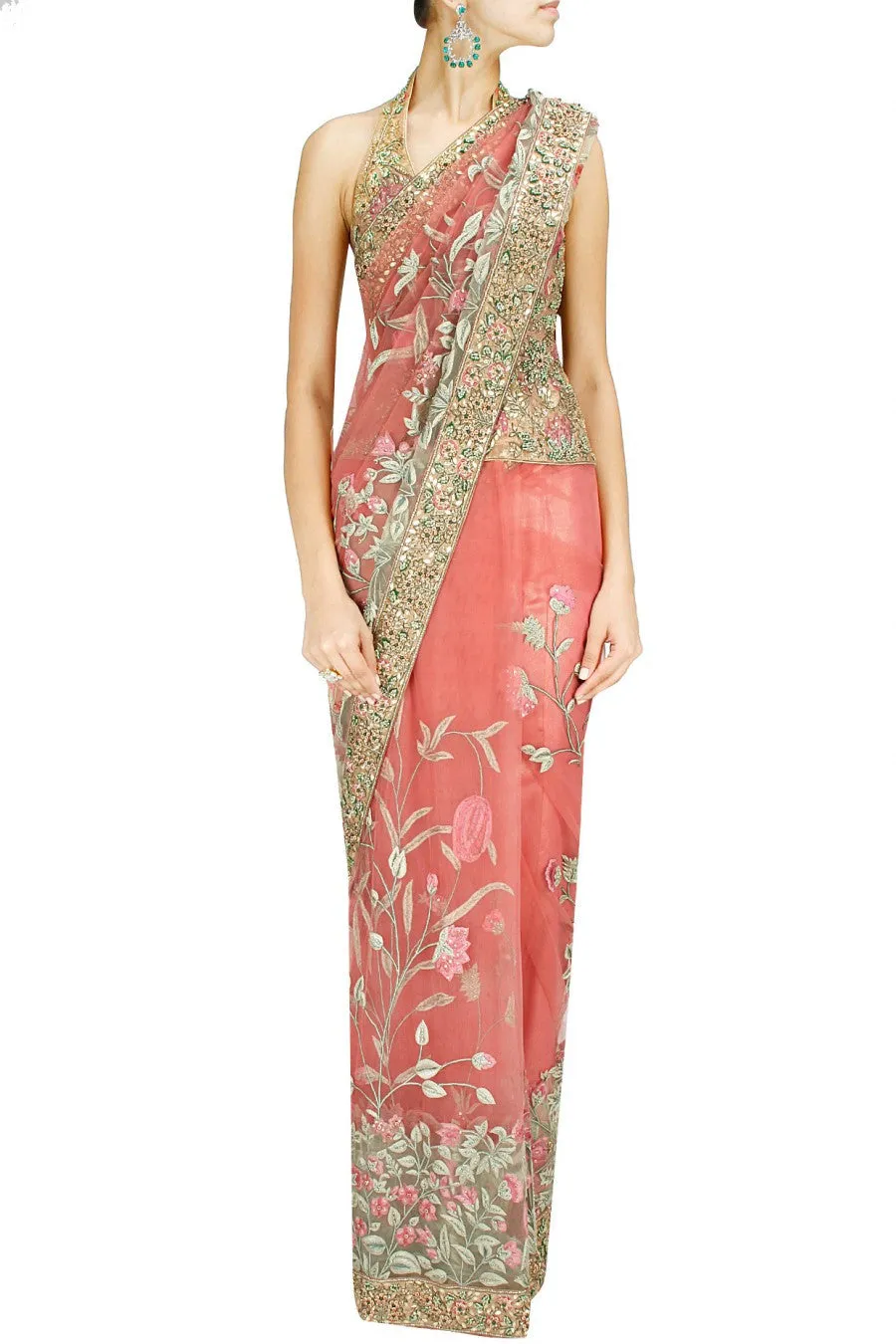 Pink colour Desinger Saree with Zardozi Embroidery