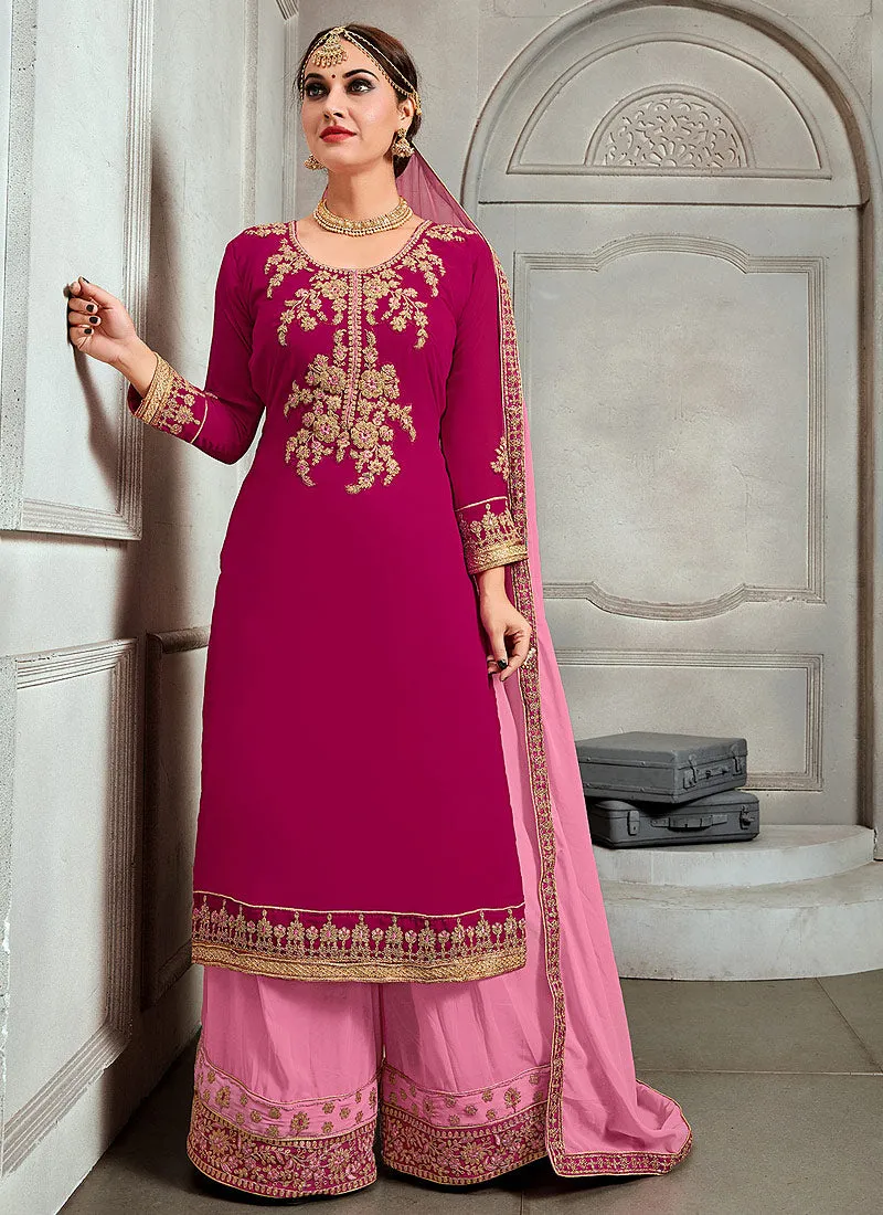 Pink Golden Embroidered Pakistani Palazzo Suit