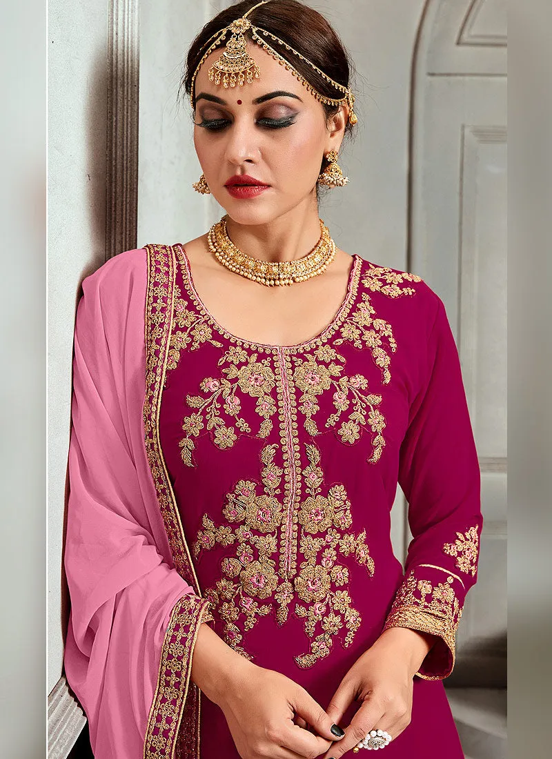 Pink Golden Embroidered Pakistani Palazzo Suit
