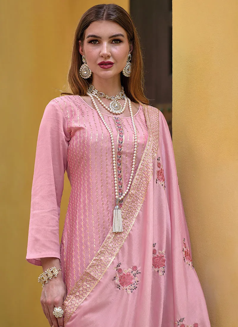 Pink Multi Embroidery Pakistani Pant Style Suit