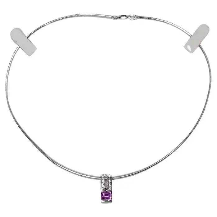 Pink Sapphire Diamond Necklace 1980s 14K Gold