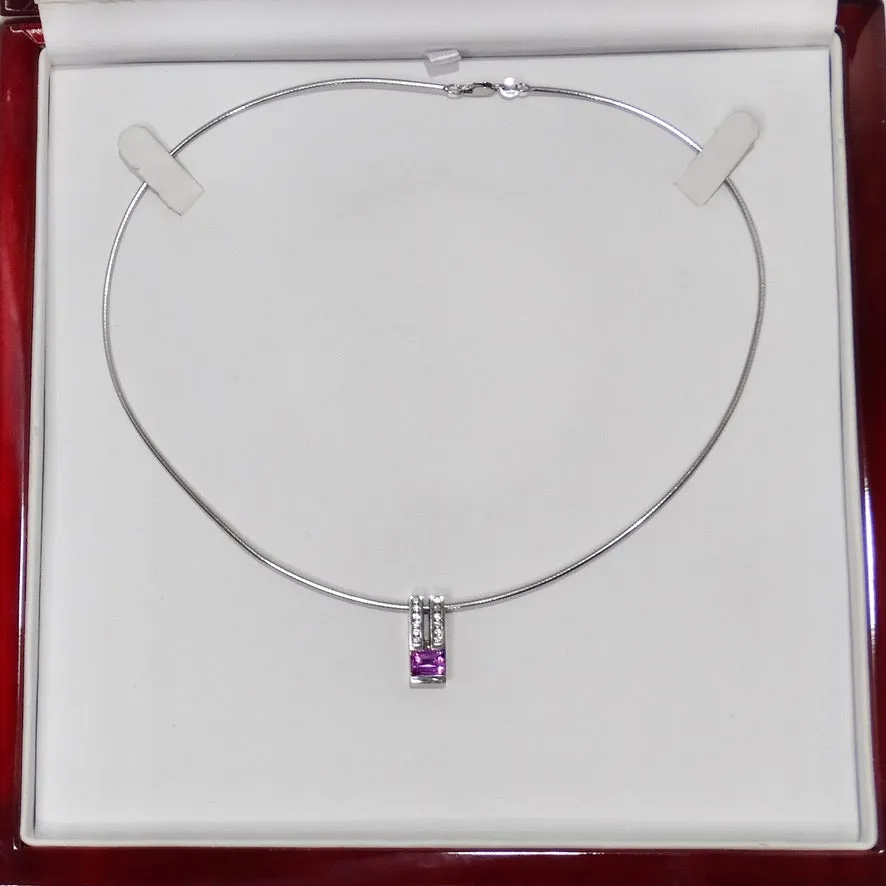 Pink Sapphire Diamond Necklace 1980s 14K Gold