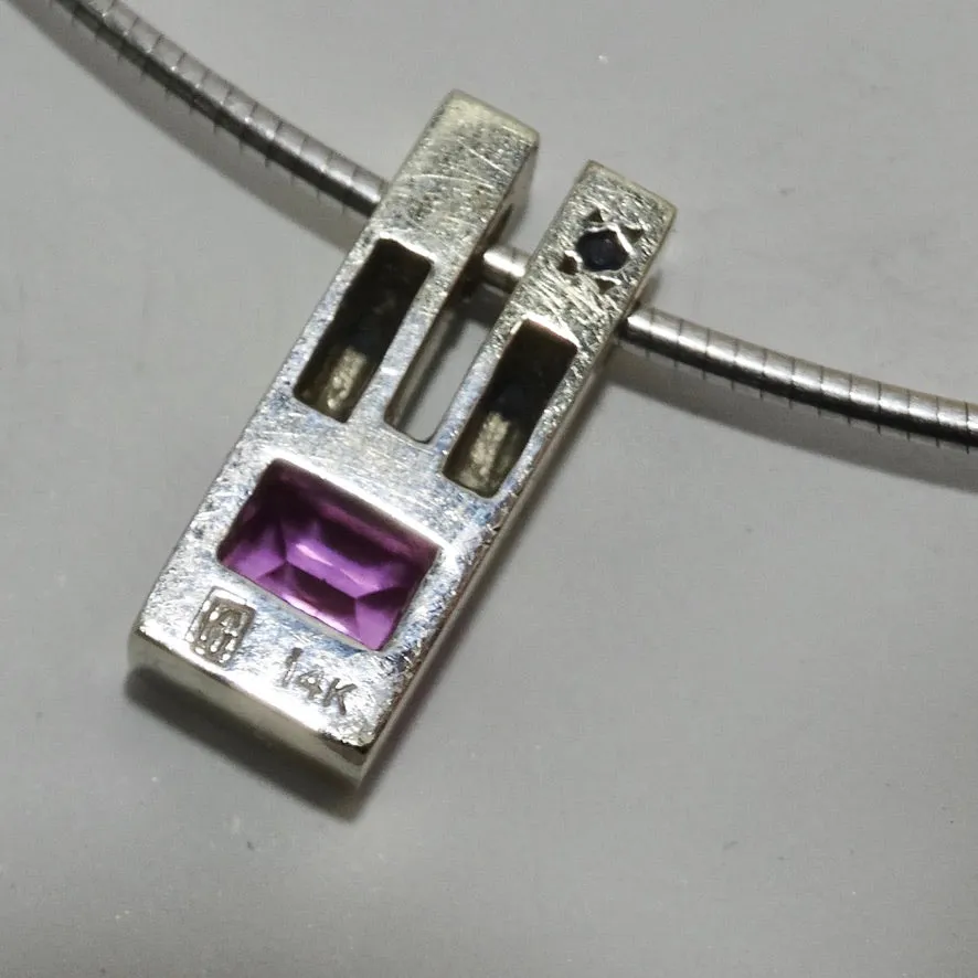 Pink Sapphire Diamond Necklace 1980s 14K Gold