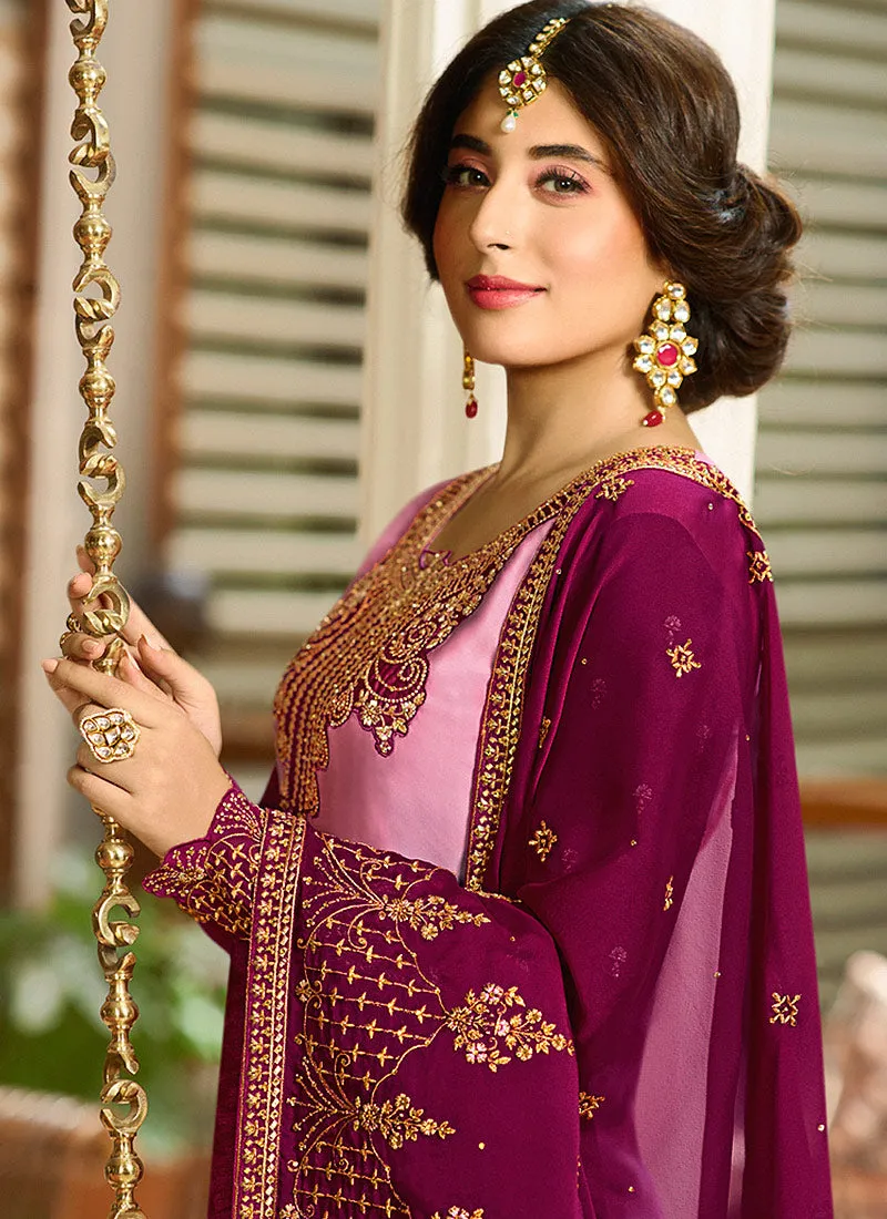 Pink Shaded Multi Embroidered Designer Pakistani Pant Suit
