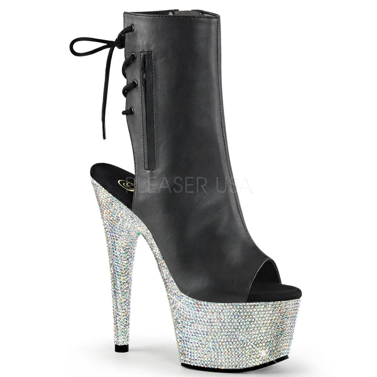 Pleaser Bejeweled 1018DM-7 Black Matte/Silver