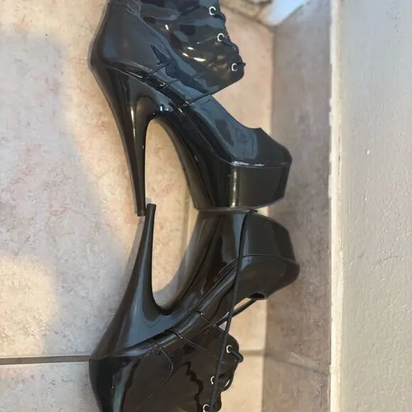 Pleaser Delight Platform Pole Heels sexy club dance cutout shoes lace boots