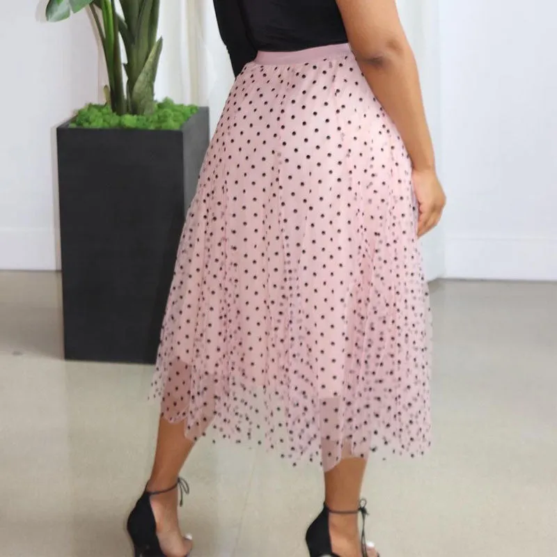 Polka Dot Print High Waist Mesh Skirt
