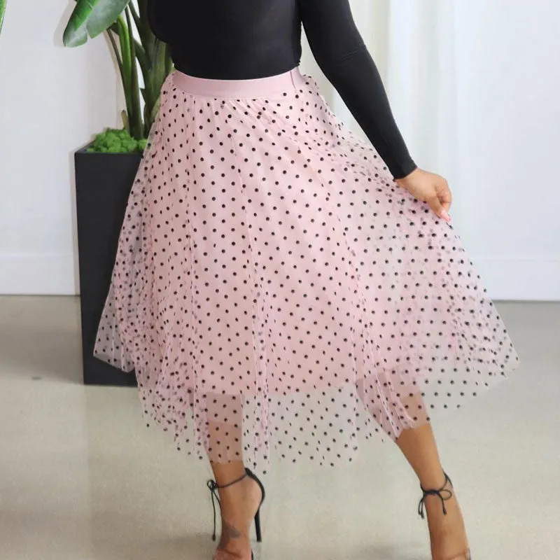 Polka Dot Print High Waist Mesh Skirt