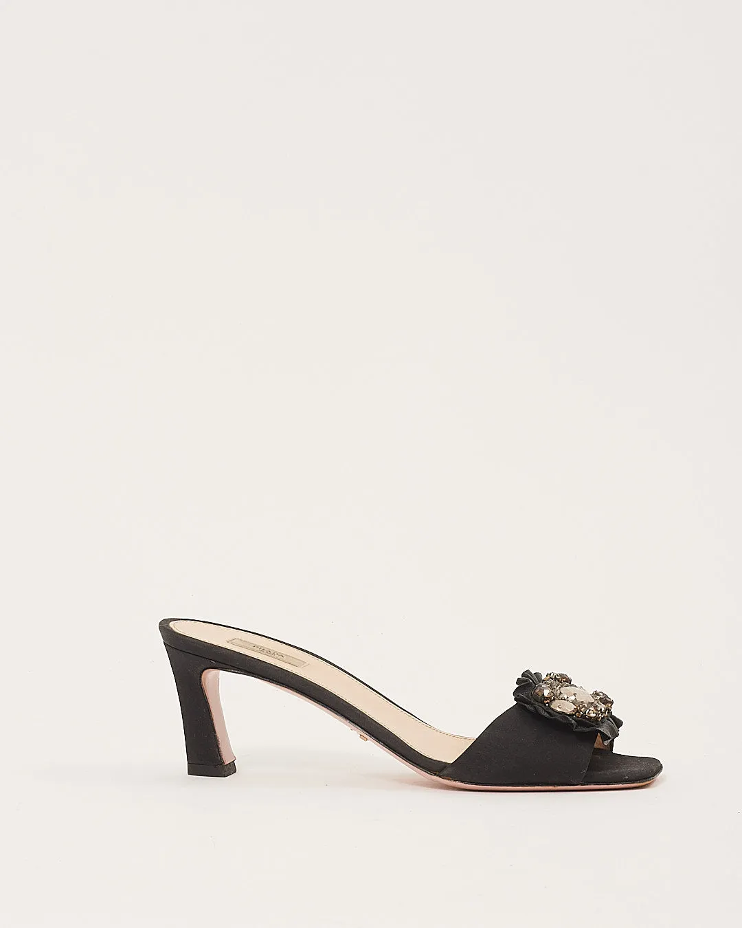 Prada Black Satin Jewel Detail Mules - 36.5