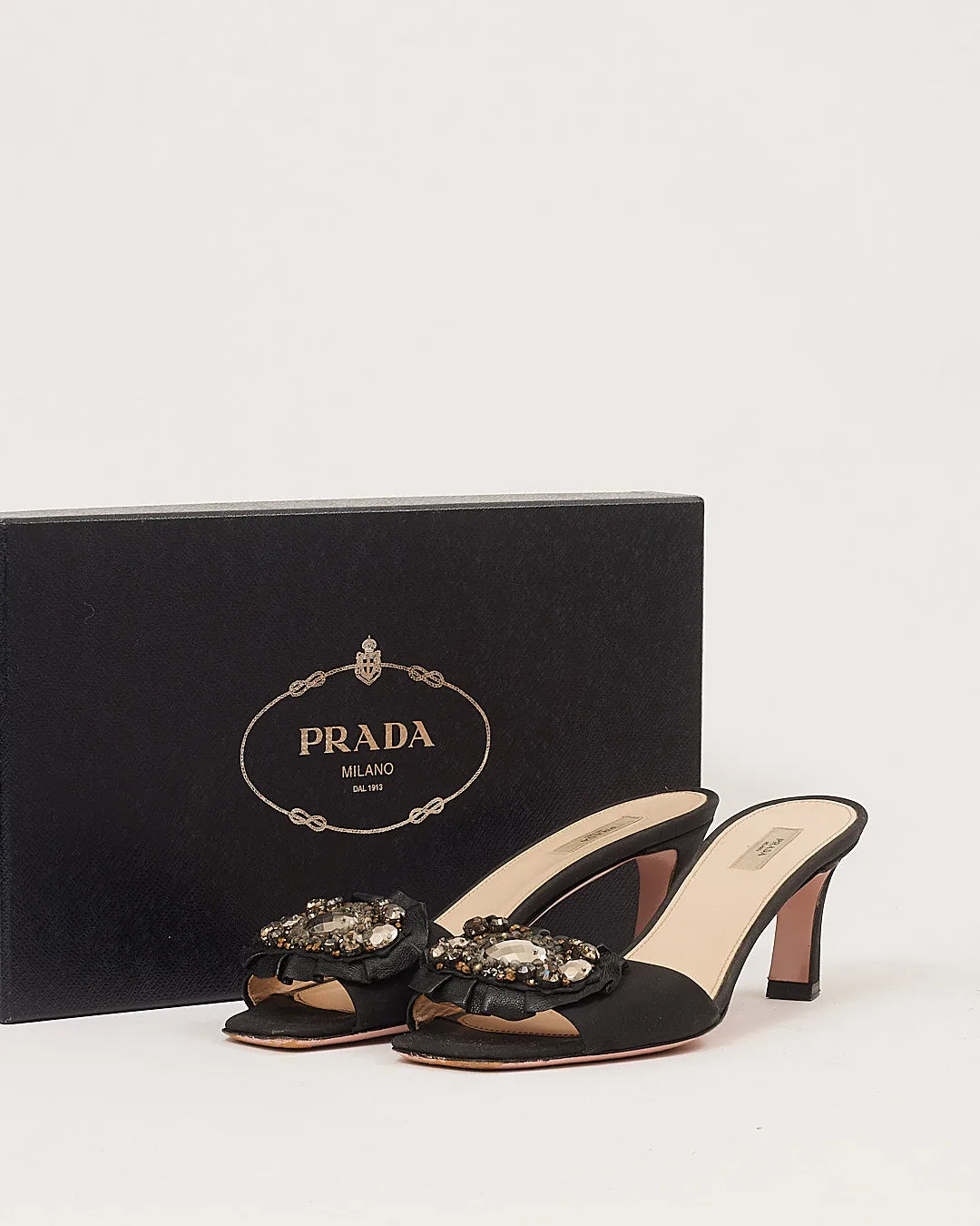 Prada Black Satin Jewel Detail Mules - 36.5
