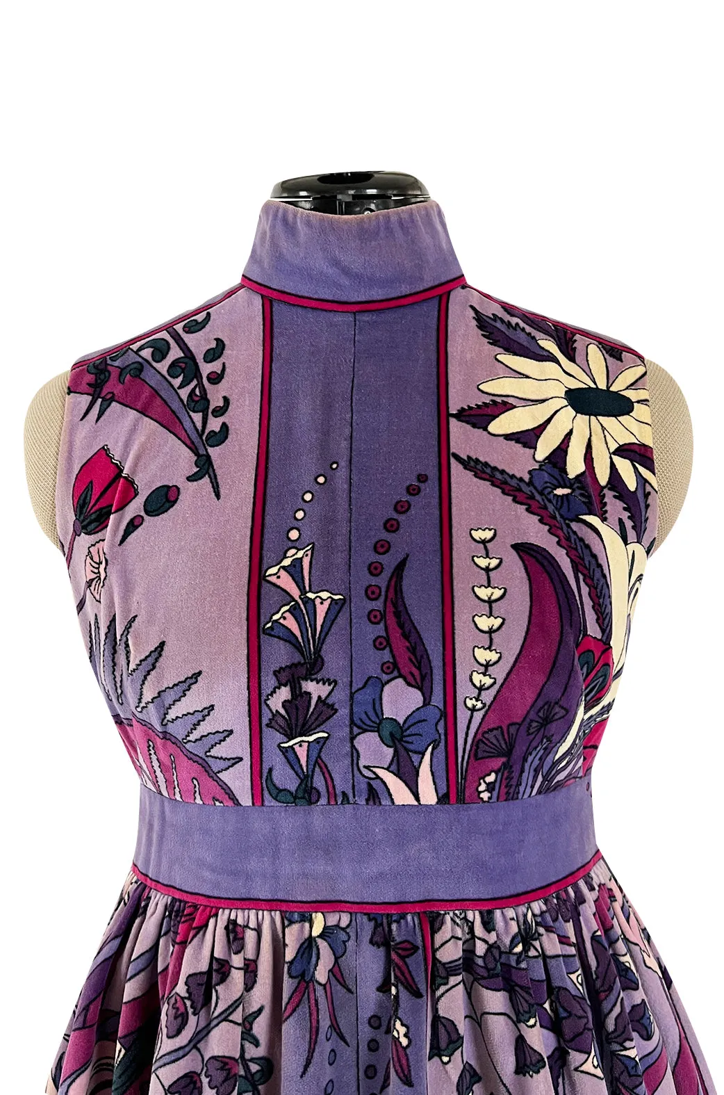 Prettiest 1960s Bessi Dusty Purple & Pink Floral Print Velvet Dress